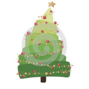 Abstract Christmas tree with Christmas star and balls illustration for decration on Christmas holiday event