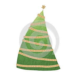 Abstract Christmas tree with gold ribbon and Christmas star illustration for decration on Christmas holiday event