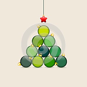 Abstract Christmas Tree Made Of Baubles Green Red Gold Beige