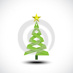 Abstract Christmas tree made of green ribbon