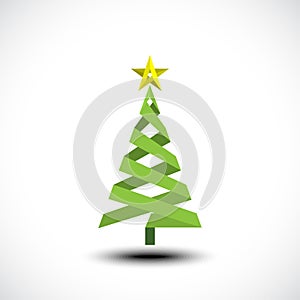 Abstract Christmas tree made of green ribbon
