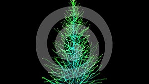 Abstract christmas tree made of lights particles on a black background. Bright animation decoration design