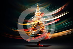 abstract christmas tree with motion blur on black background