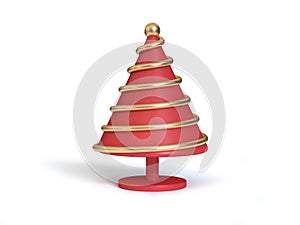 Abstract christmas tree red cone gold line metallic reflection 3d render white background,holiday christmas new year 3d render