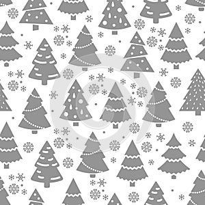 Abstract Christmas tree seamless pattern. Winter seamless texture with fir tree and snowflakes