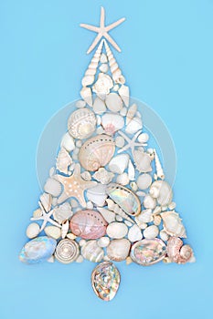 Abstract Christmas Tree Shape with Seashells