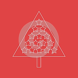 Abstract Christmas tree with stars on red isolated background.