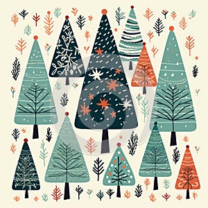 Abstract Christmas trees background. Simple painted style