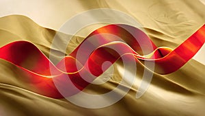 Abstract Christmas wallpaper with moving glossy red and gold lines. Background Xmas texture with wavy movements for graphic design
