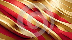 Abstract Christmas wallpaper with moving glossy red and gold lines. Background Xmas texture with wavy movements for graphic design