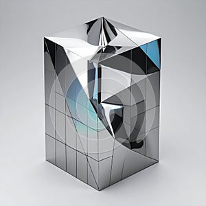 Abstract Chrome Cube with Geometric Distortion