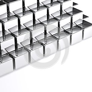 Abstract chrome cubes on white background