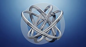 Abstract Chrome Intertwined Rings on Blue Background