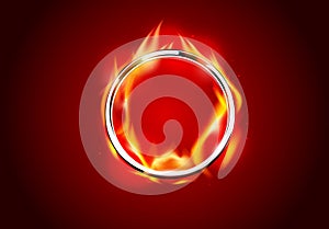 Abstract chrome metal fire ring hot red background