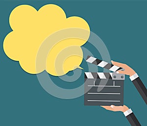 Abstract Cinema Clapper with Speech Bubble Flat Symbol Icon. Vector Illustration
