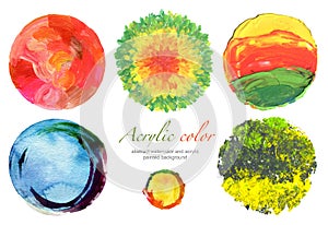 Abstract circle acrylic and watercolor design elements.