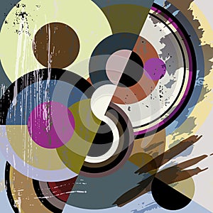 Abstract circle background, composition with paint strokes and splashes