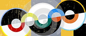 Abstract circle background, retro, vintage style, with paint strokes and splashes