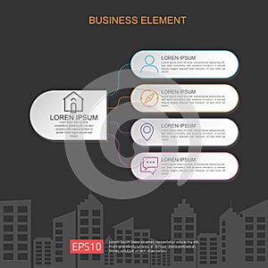 abstract circle bar element for business concept infographic with building background. Template for workflow layout, cycling diagr