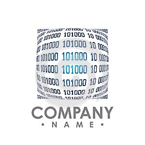 Abstract circle binary code background. Falling streaming binary