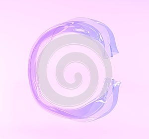 Abstract circle frame of iridescent glass ribbon or water wave 3d render. Holographic crystal or acrylic round shape