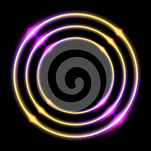 Abstract circle light neon glowing rings on black background