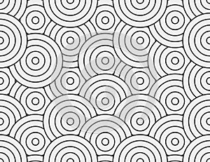 Abstract circle, line seamless pattern. Neutral monochrome business background, black grey color. Linear round shapes