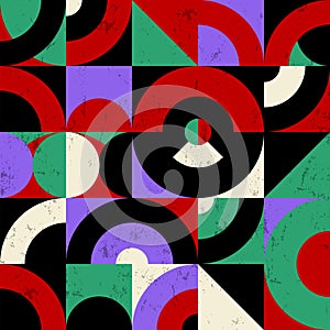 Abstract circle pattern, with squares, circles and semicircles, paint strokes and splashes photo
