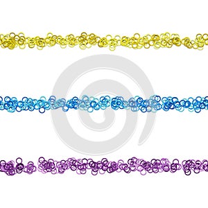 Abstract circle pattern webpage separator line design set from colored rings - repeatable vector graphic design elements