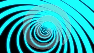 Abstract circle tunnel composed of colorful purple-green neon light lines. Black background futuristic neon tunnel. 3d