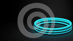 An abstract circle with a wavy flowing blue green gradient isolated on a black background. Modern in concept, modern