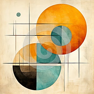 Abstract Circles And Lines: Modernism In Dark Turquoise And Dark Orange