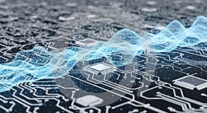 Abstract Circuit Board with Data Flow Visualization