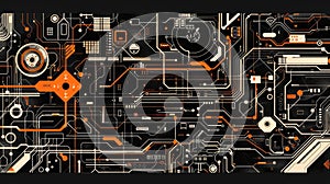 Abstract circuit board design with orange and white elements. Technology. AIG53F. photo