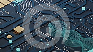 Abstract circuit board design showcasing technology data processing and digital innovation concepts
