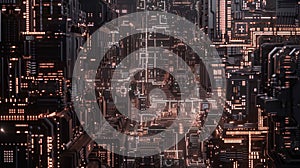 Abstract Circuit Board, Futuristic Tech Cityscape, AI Data Network