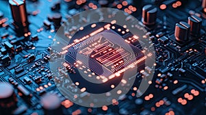 Abstract Circuit Board with Glowing Components