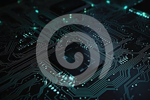 Abstract circuit design of a computer board created with generative AI technology