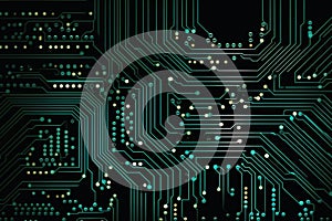 Abstract circuit design of a computer board created with generative AI technology