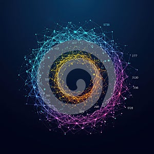 Abstract circular data visualization network with glowing nodes and connections