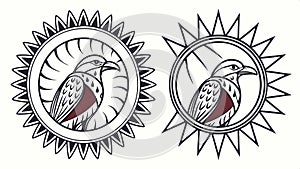 Abstract circular design with sun, bird, and geometric patterns vector design Generative AI