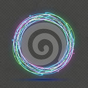 Abstract Neon Light Circle Frame on Transparent Background