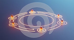 Abstract Circular Network System: Interconnected Nodes and Data Flow Visualization