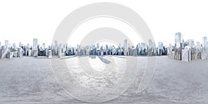 Abstract city 360 degree panorama with equi rectangular projection 3d render illustration