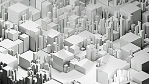 Abstract city landscape from cubes. Isometric 3D render with depth of field effect.