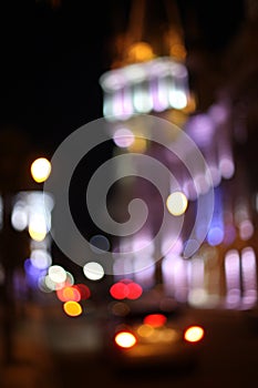 Abstract city lights blur blinking background. Soft focus