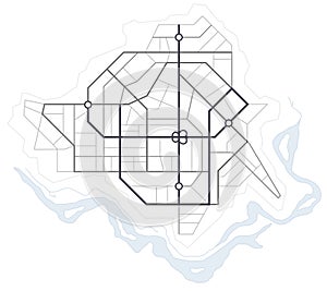 Abstract city map with line scheme of roads. Urban architectural background.