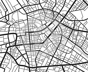 Abstract city navigation map with lines and streets. Vector black and white urban planning scheme