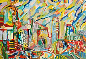 Abstract city oil painted picture photo