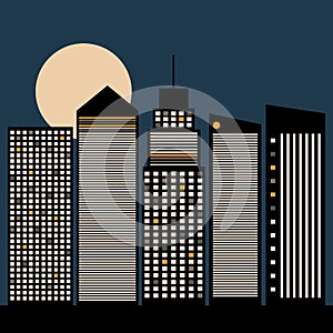 Abstract City With Skylines, Moon And Lights